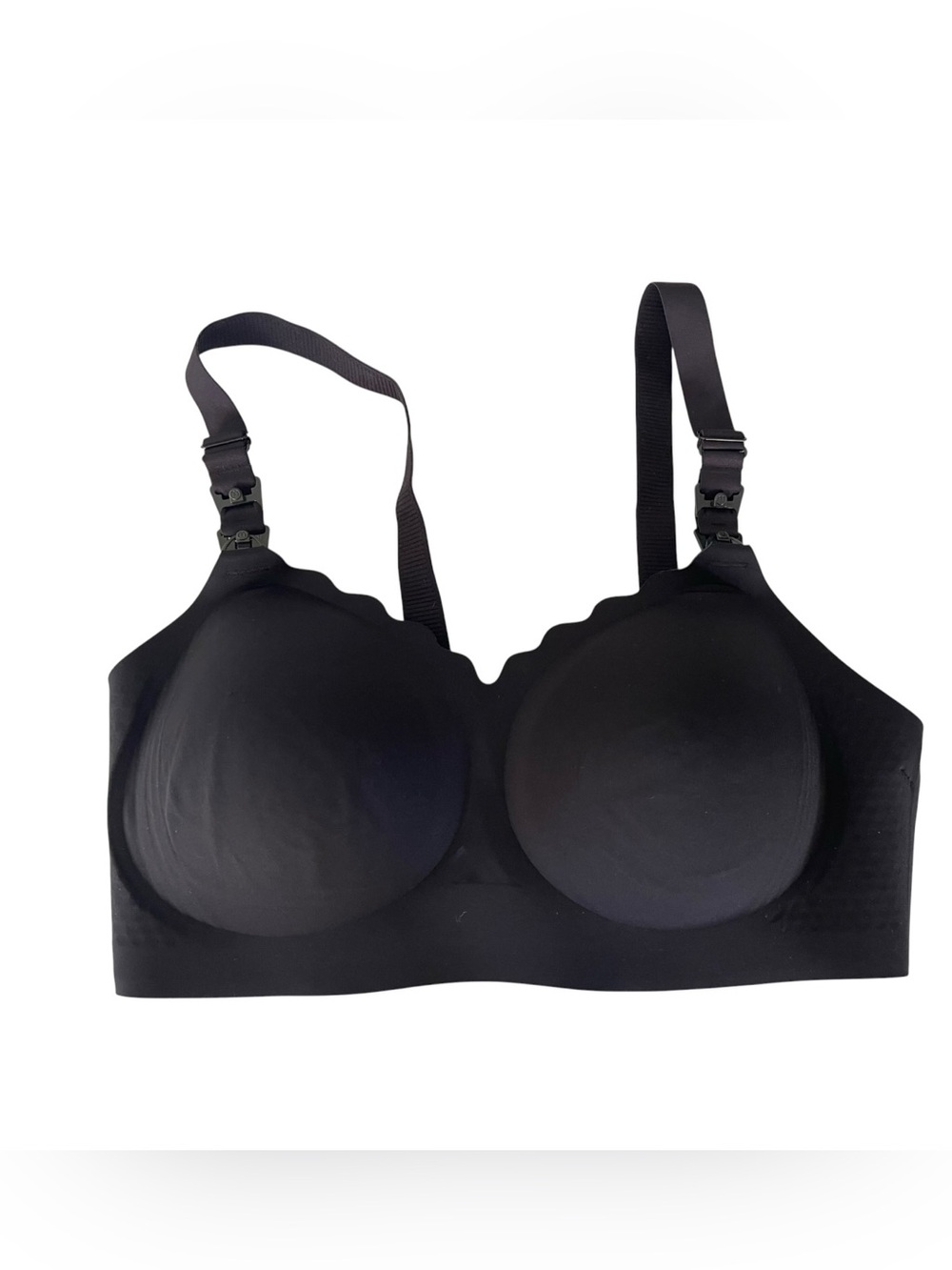 Momcozy Seamless Nursing Bra Black Scalloped Wireless Maternity Size Large 5339
